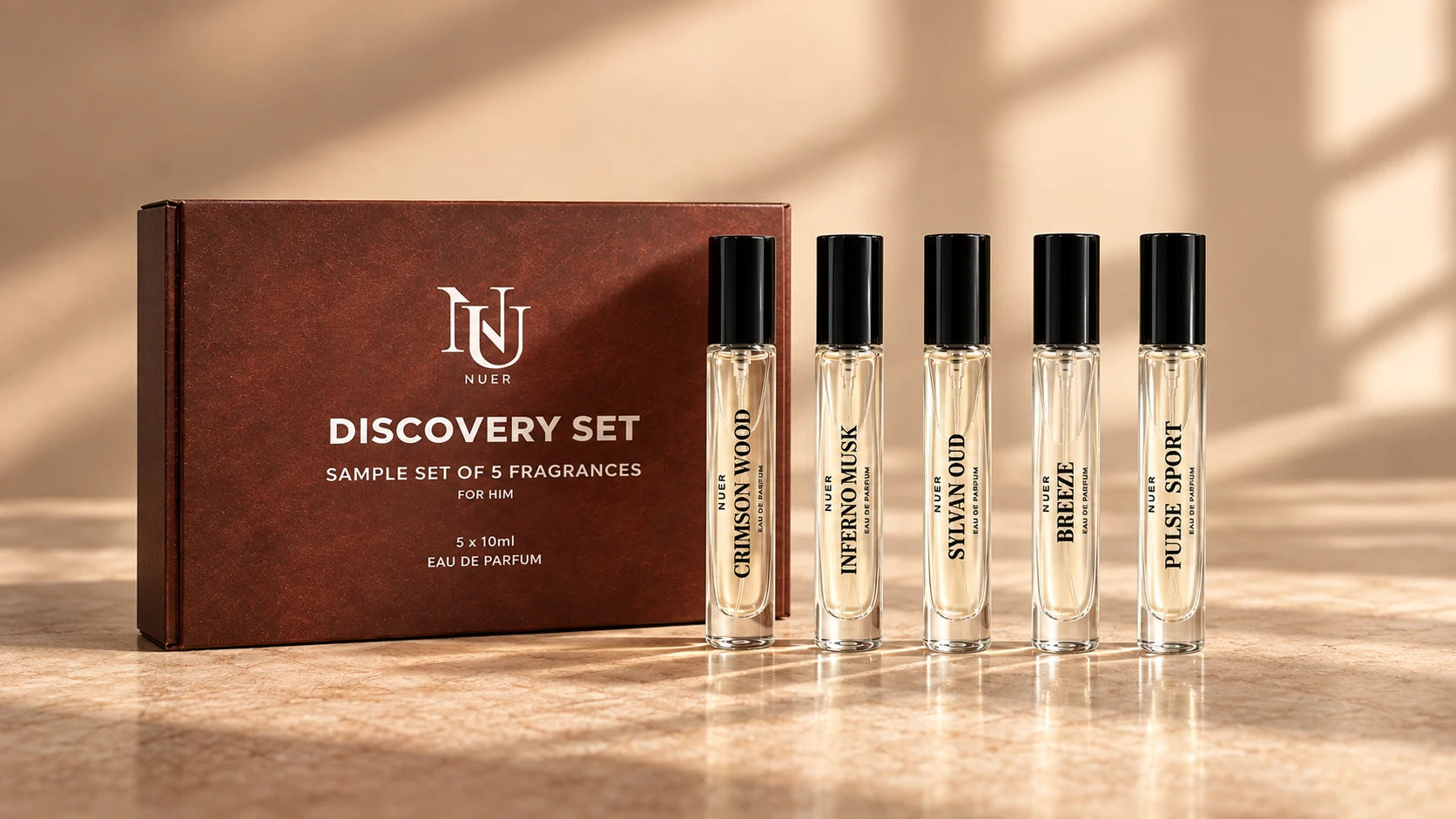 Brown discovery set with five 10 ml fragrance testers