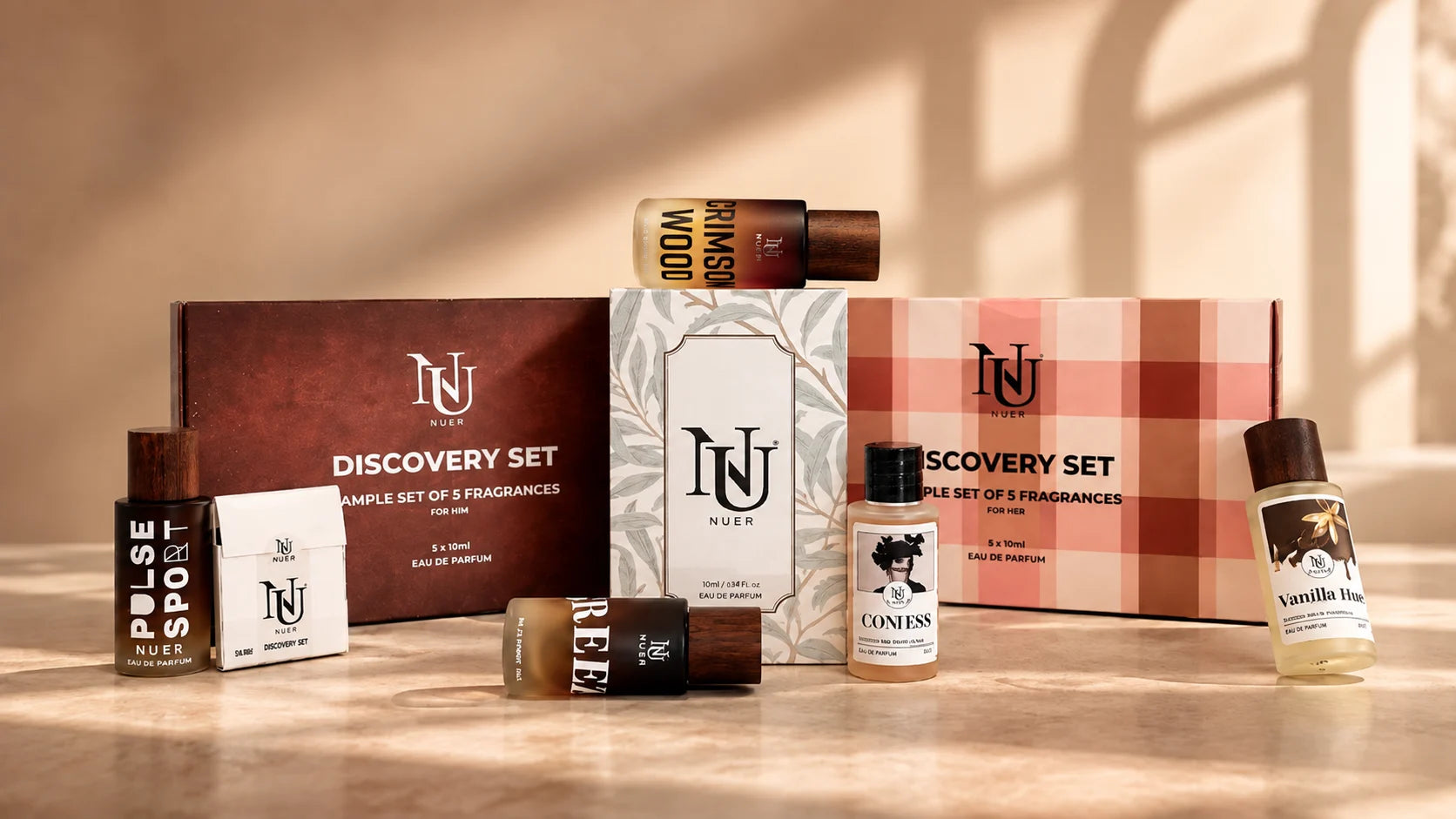 Make your own discovery set with five 10 ml fragrance testers and your choice of box
